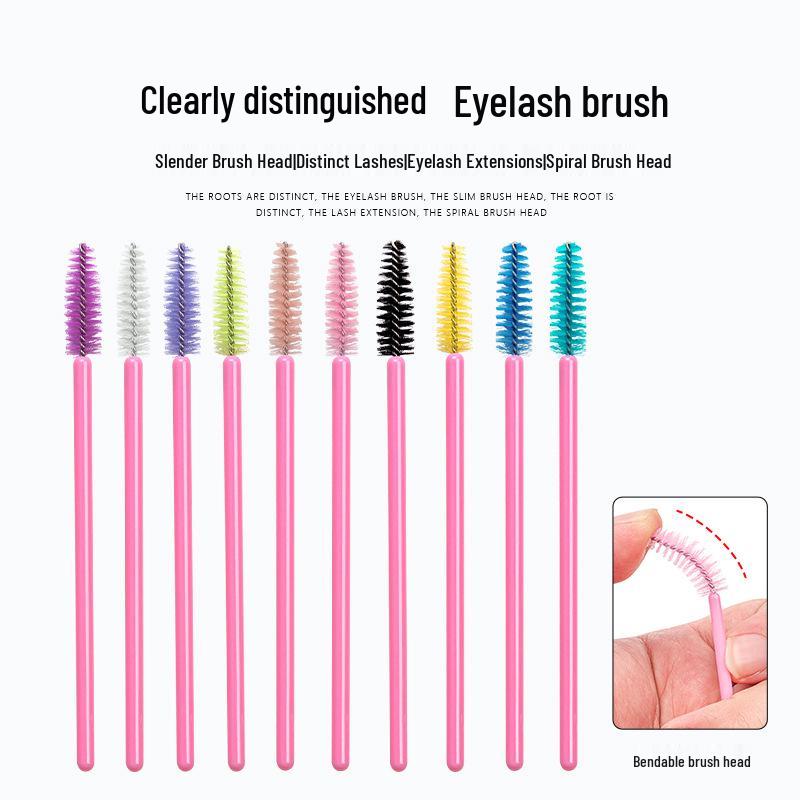 50-Pack Disposable Eyelash Brushes - Portable Pink-Handled Makeup Tool for Eyebrow and Eyelash Application.