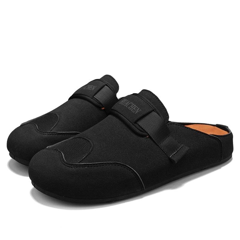 Trendy New Men'S Fashionable Slippers Anti Slip Soft Soled Boken Shoes Frosted Leather Slippers British Retro Style Flat Shoes
