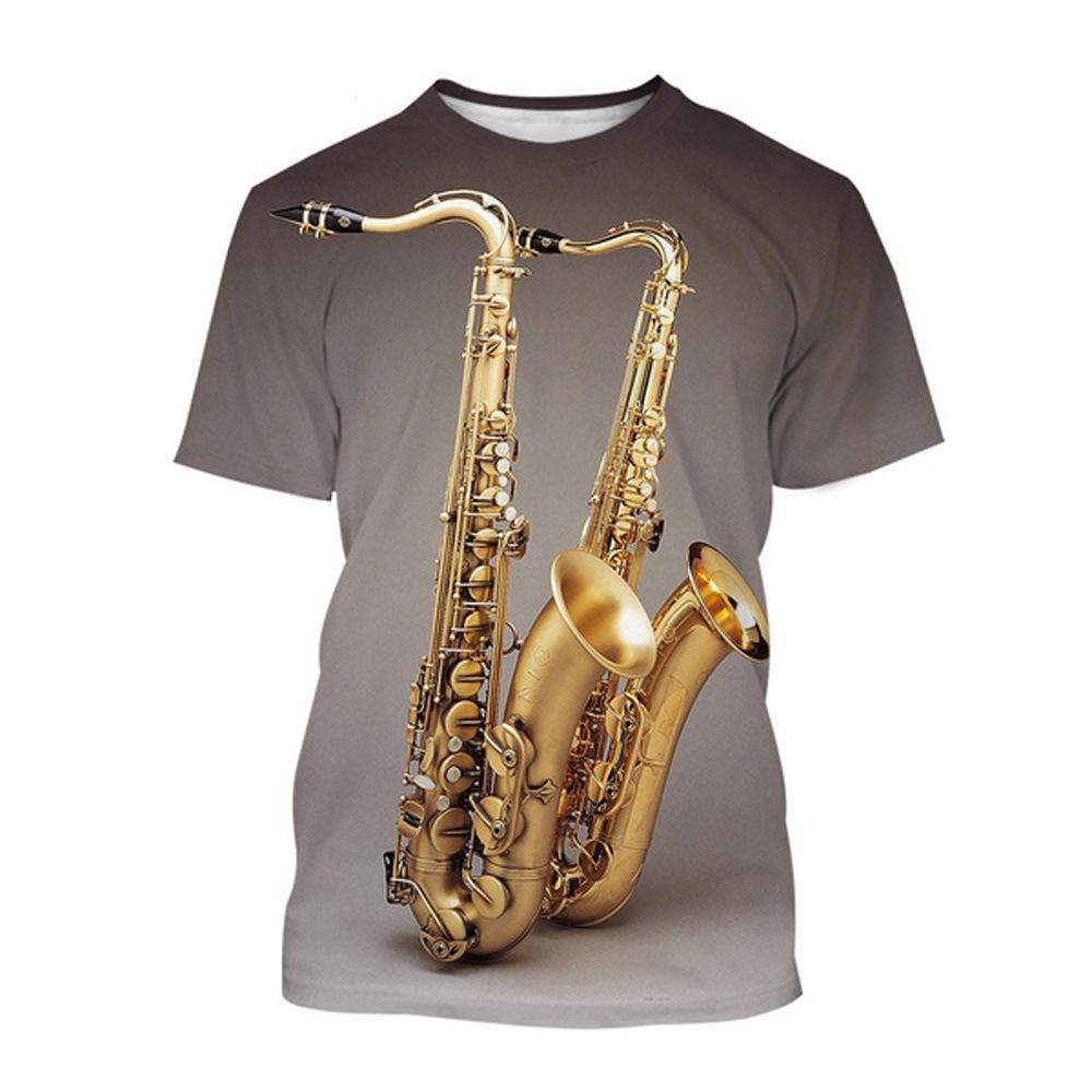Pánské 3D Cool Saxofon Digitálně Tištěné Trendy Tričko s Krátkým Rukávem