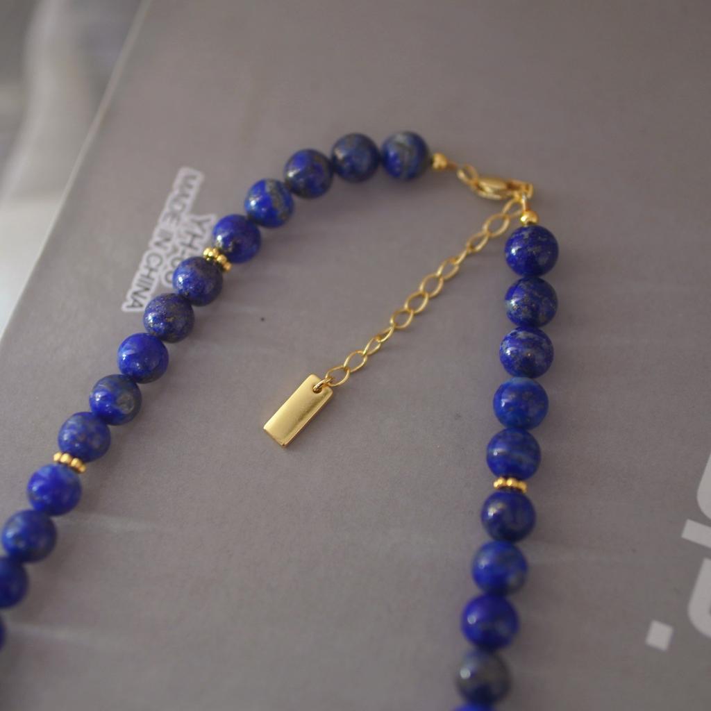 8Mm Vintage High Quality Natural Lazuli Necklace Clavicle Chain