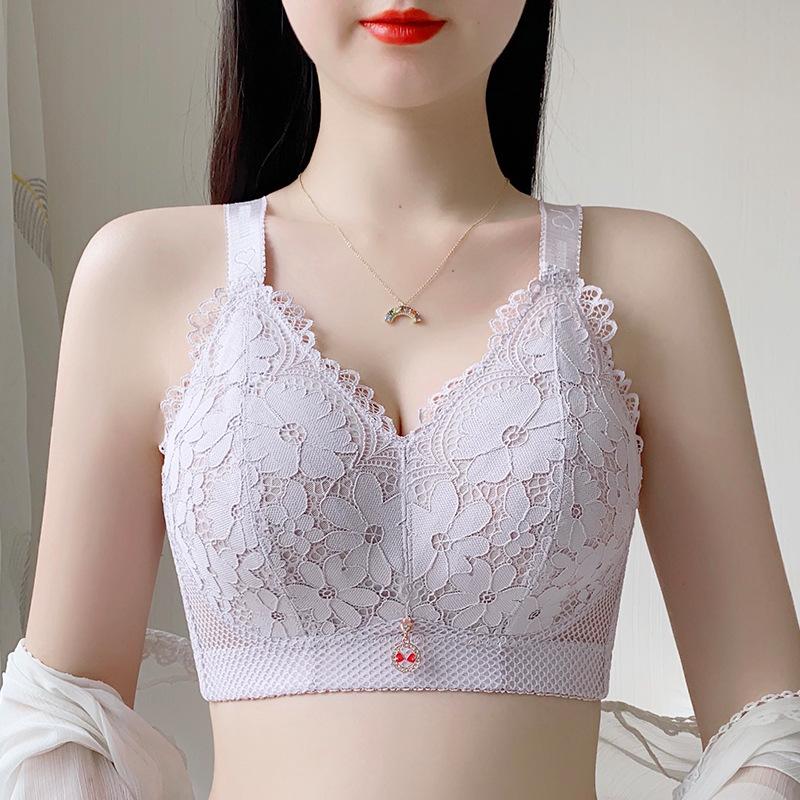 Lace Back Beautiful Big Breasts Show Small Thin No Ring Underwear Ultra-thin Gathered Breasts To Prevent Sagging Large Size Bra