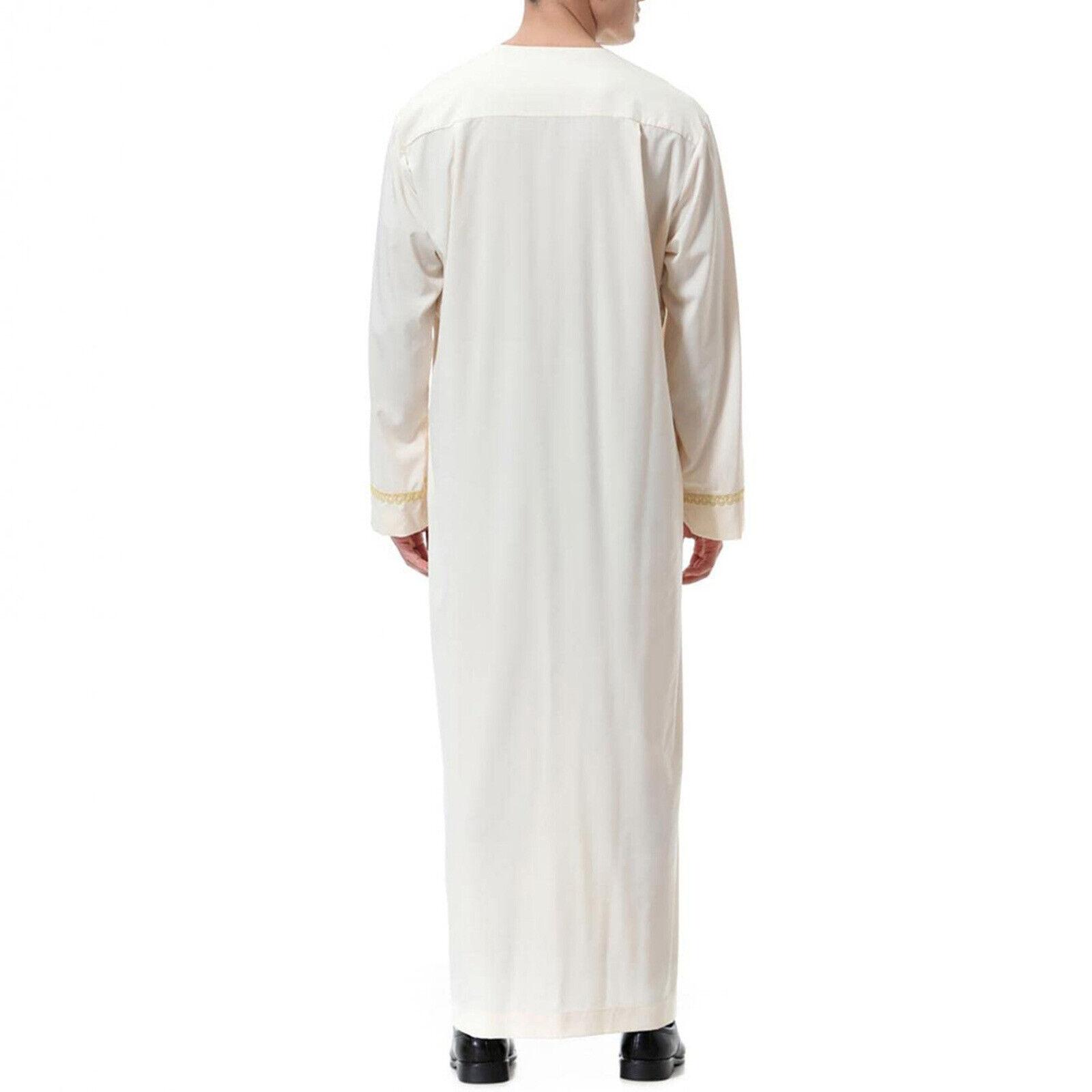 HERSIL Musulmano Caftano Uomo Casual Caftano Lungo Thobe Musulmano Jilbab Manica Lunga Arabo Robe Abaya Dubai Uomini 123066510 - Foto 8