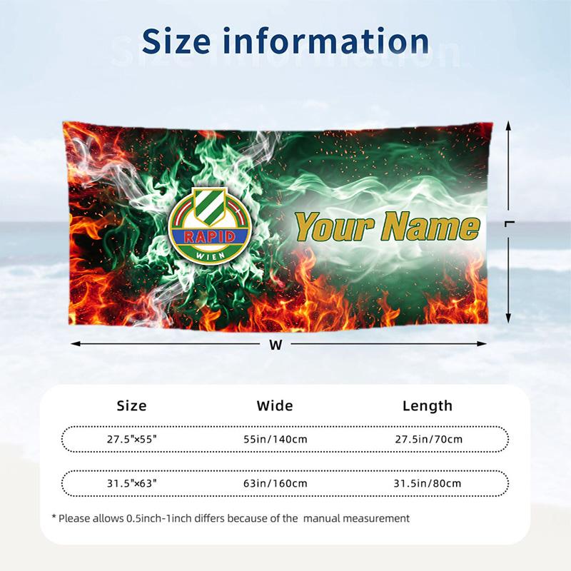 Custom Text Beach Towel, Soft Absorbent Swimming Multi-use TowelRapid Wien FC