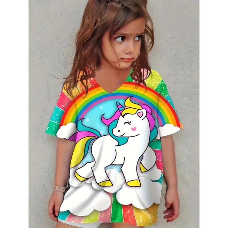 

2025 Повседневные футболки Одежда для девочек Новые забавные футболки с изображением лошадей и животных 3D-принта для девочек Модные вечерние топы с короткими рукавами Футболка 160