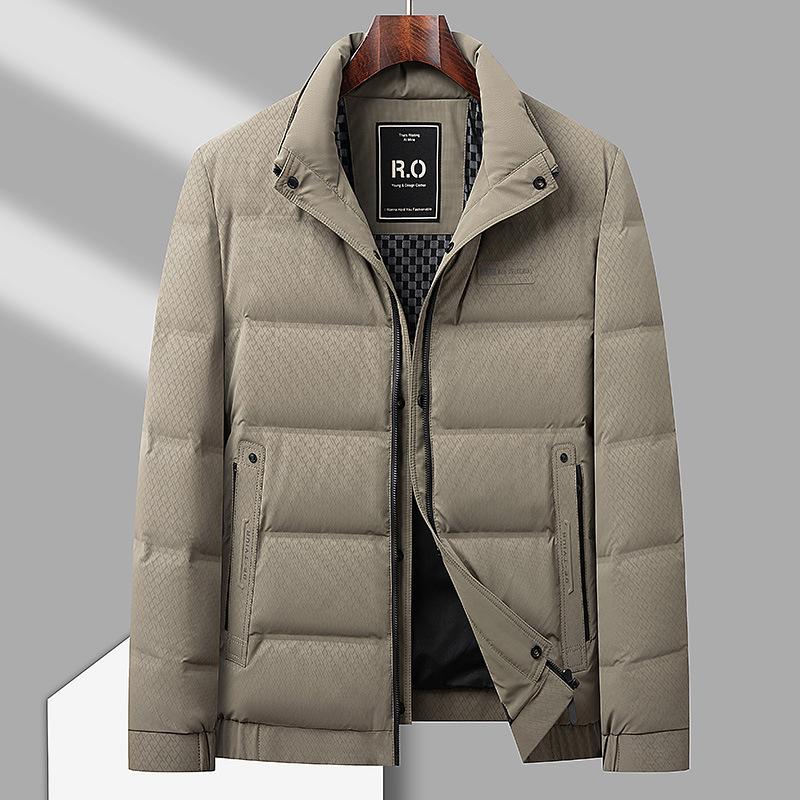 Podzimní a zimní teplá péřová bunda pro střední a mladší věk s business stojáčkem a grafenovým chladuvzdorným peřím