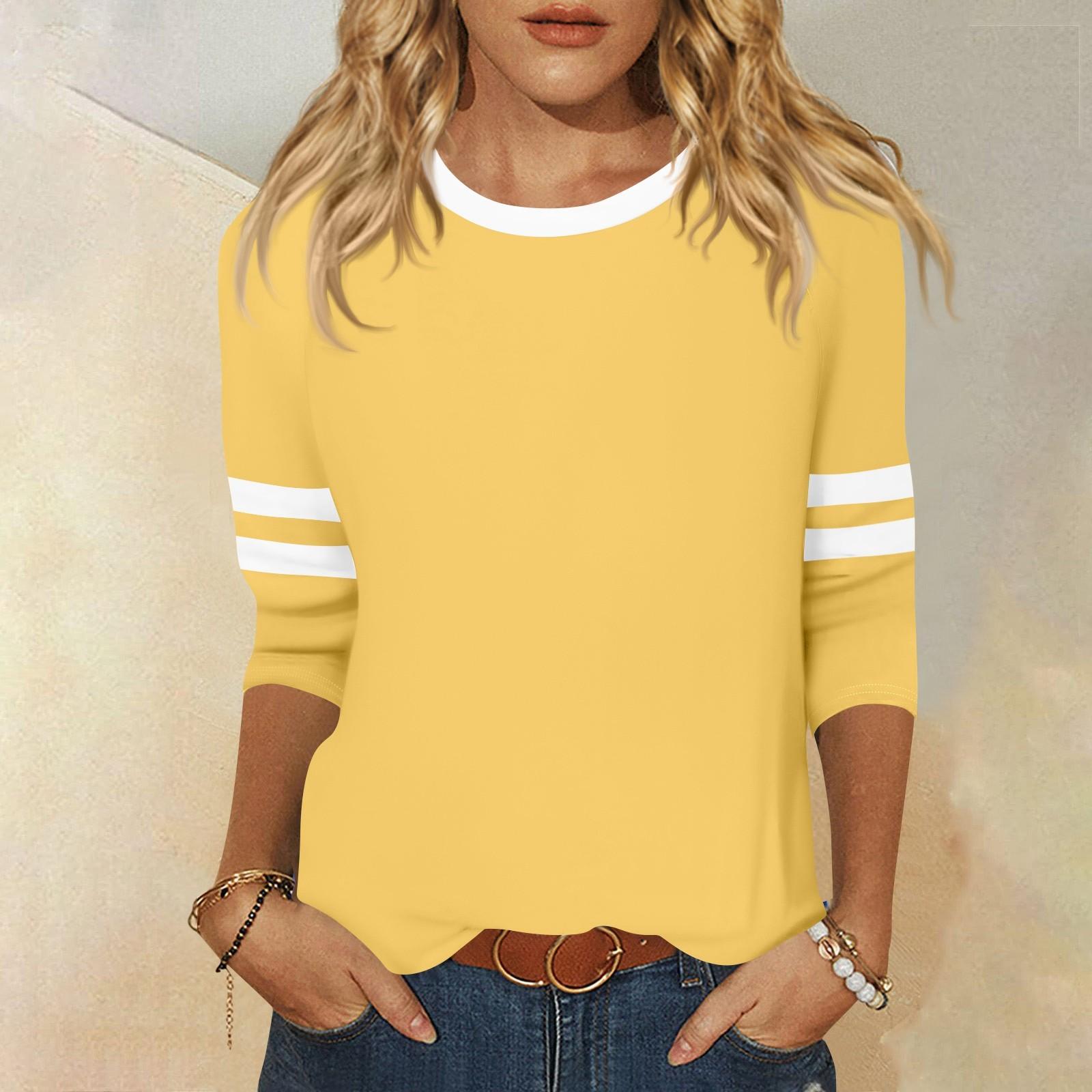 

Женская футболка с рукавом 3/4, повседневная, для выходных, модная, базовая, с круглым вырезом, обычный топ XL жёлтый