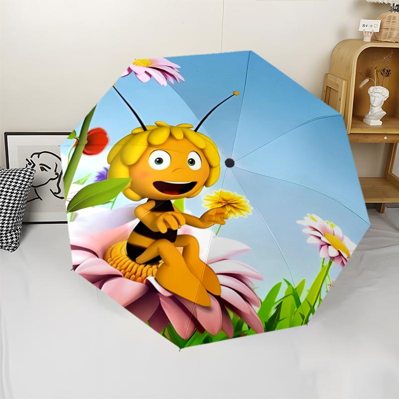 Maya the Bee Print Automatic Umbrella, 8 Rib Iron Frame, Plastic Handle, Suitable for Outdoor Travel &Daily , Ideal Gift