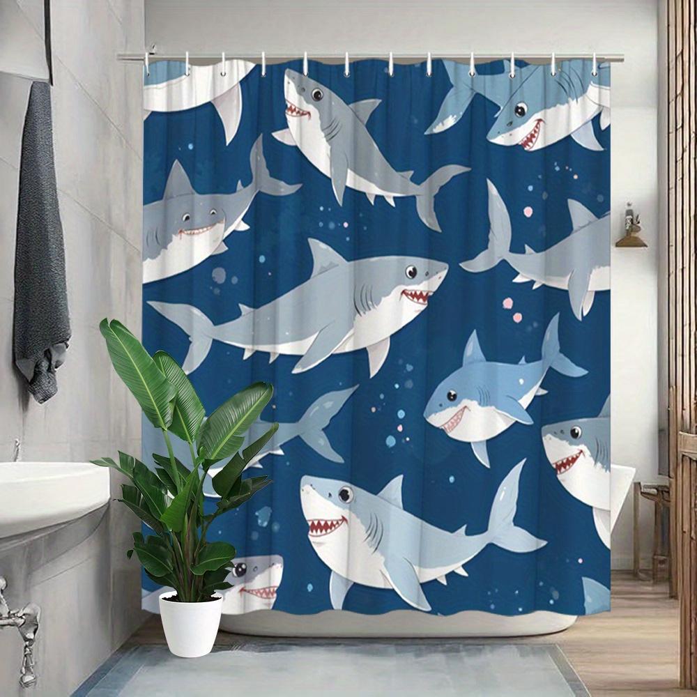 Shark Shower Curtain Waterproof Cartoon Bathroom Curtain Decoration Blue Ocean Style Polyester for Kids Kids Bathroom Accessorie