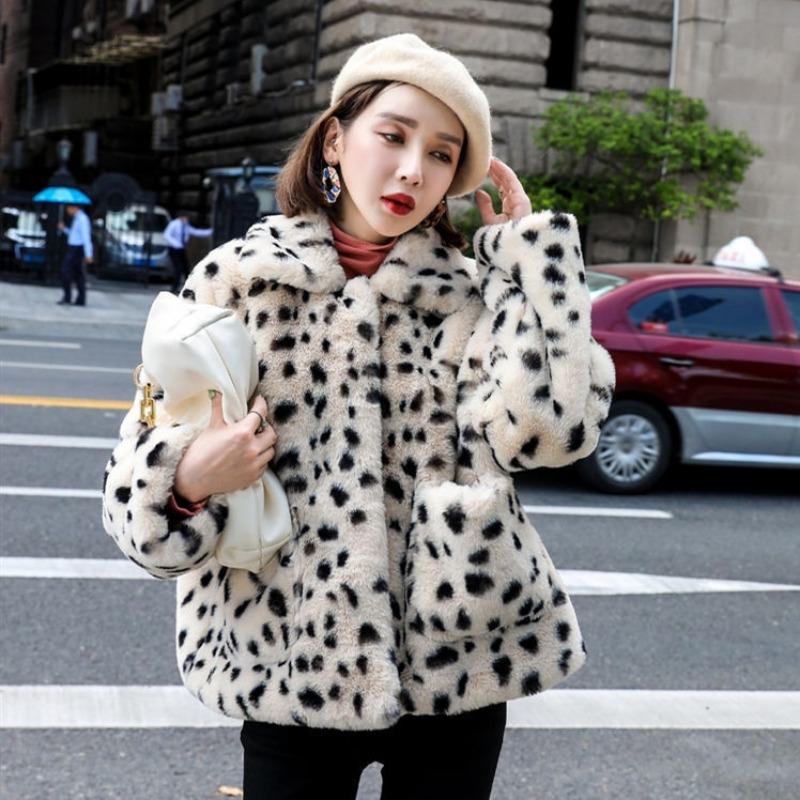 Imitation lamb fur leopard print imitation fur jacket women's light loose imitation rabbit fur integrated plush coat short