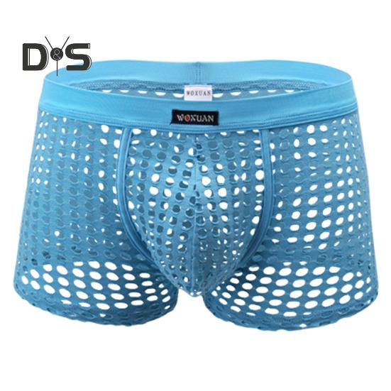 Men Sexy Hollow Out Shorts Briefs Low-rise Breathable Mesh Underwear Solid Color 3D U-convex Panties Underpants