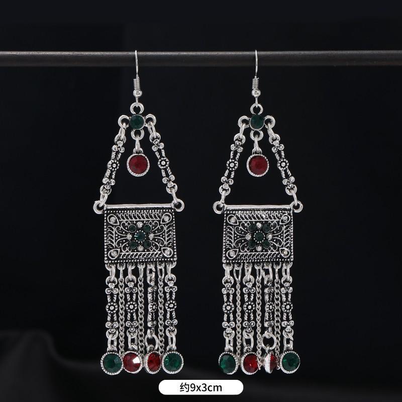 Design retro ethnic style long earrings female classical temperament crystal fringed earrings personalized Tibetan earrings