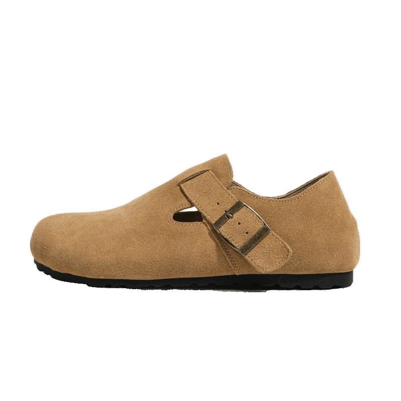 Sanxi full leather inner height increase women's soft bottom retro one pedal all-inclusive