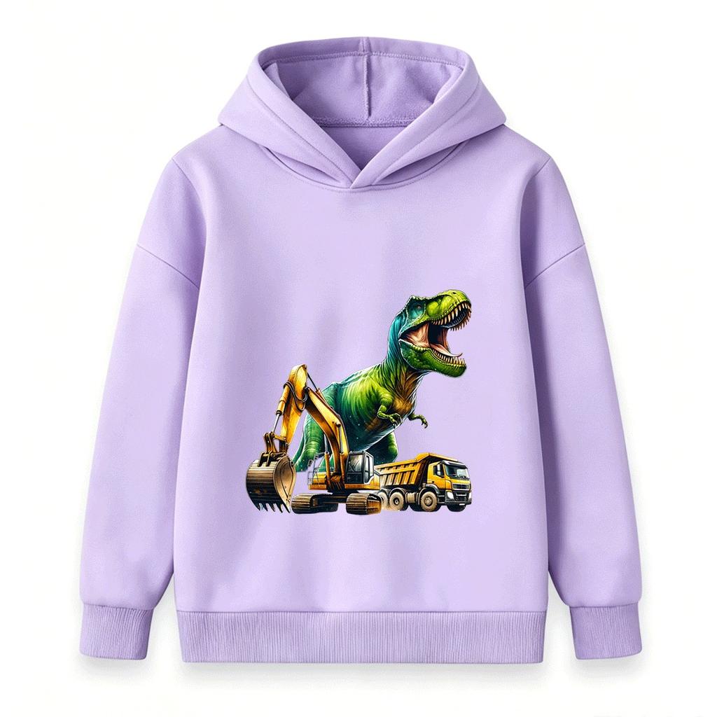 Kids Boys Girls Hoodie Sweatshirt Cool T-Rex Dinosaur Excavator Dump Truck Print Casual Pullover Hooded Tops for Construction Dino Fans