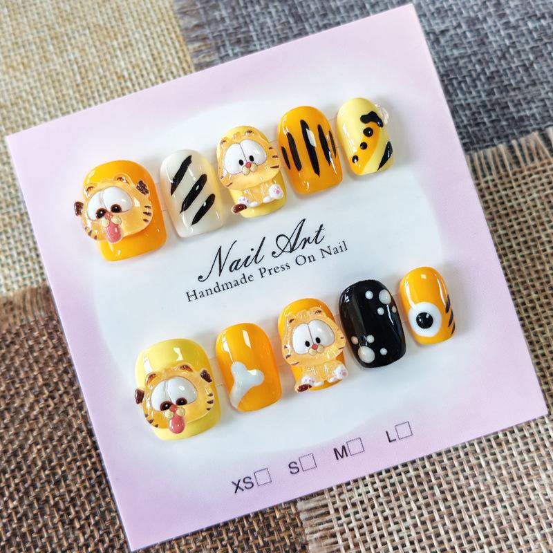 Garfield 3D Cat Nail Art: Handmade, Hand-Painted, Reusable, Removable Stickers