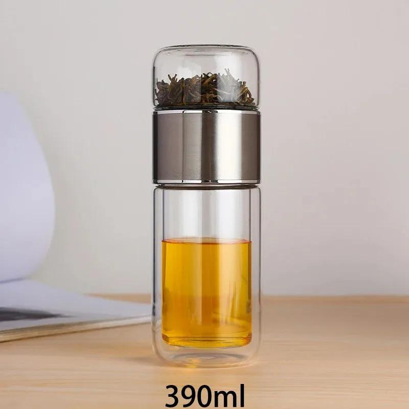 

420ml Tea Strainer Cup, Double Walled Stainless Steel Leak Proof Glass Water Bottle, Suitable for Tea Leaves and Flower Tea. 420ML серебряный