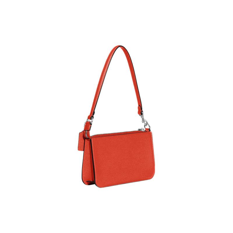 Coach Pouch 20 Embossed Letter Logo Zipper Cross-grain Leather with Canvas Clutch Shoulder Bag Women's Orange-red