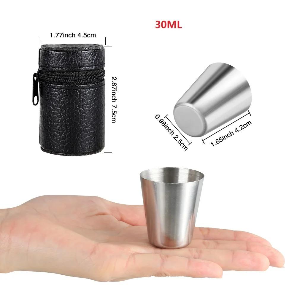 4Pcs Set Outdoor Practical Travel Stainless Steel Cups Mini Set Glasses For Whisky Wine With Case Portable Drinkware 30ml
