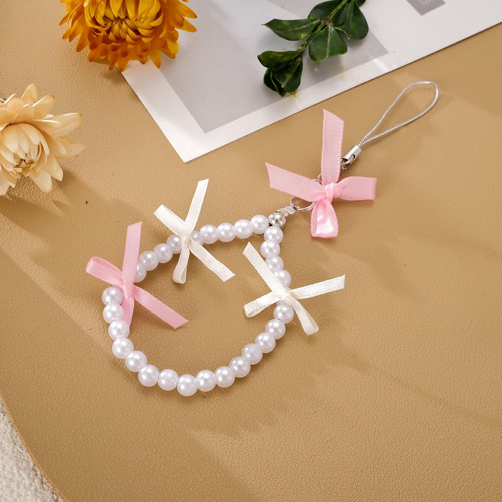 Love Pearl Bow Phone Case with Anti-Fall Lanyard and Keychain Pendant