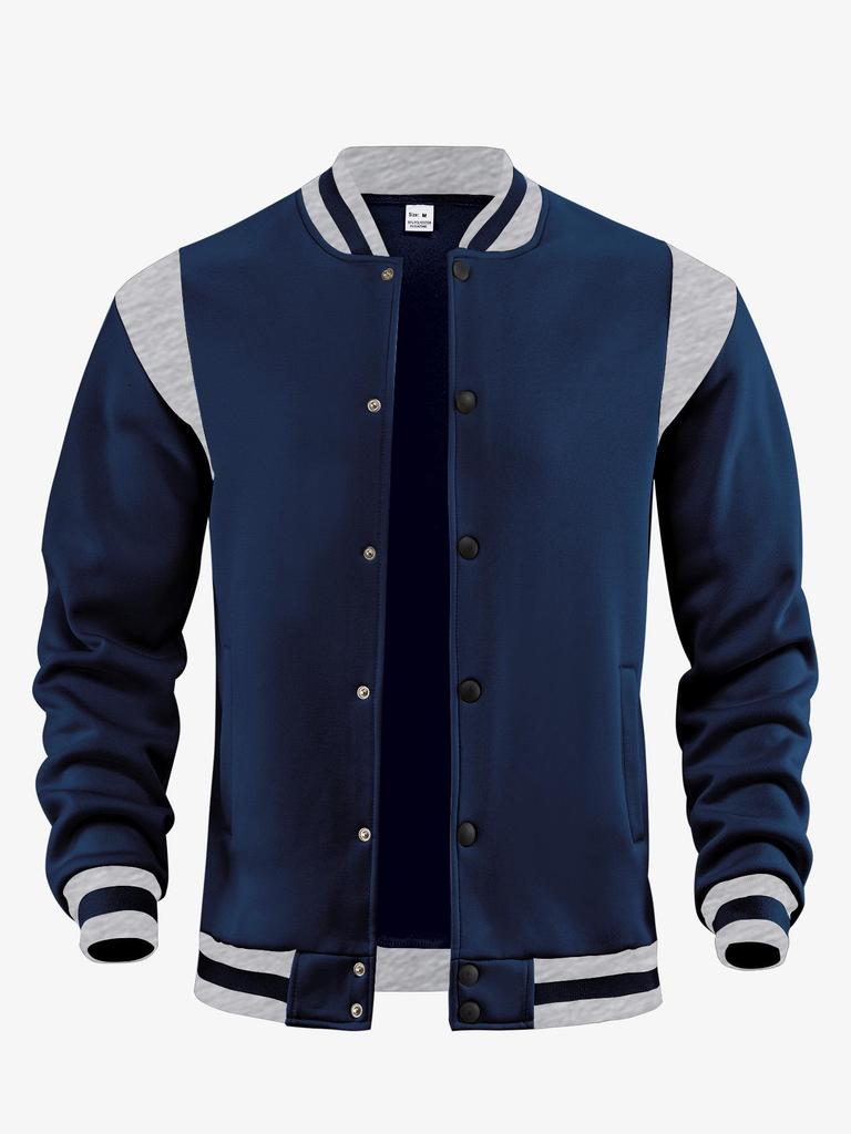Men's Casual High Street Fleece-lined Patchwork Stand Collar Varsity Jacket