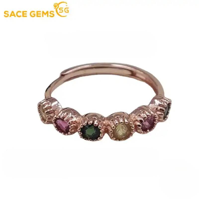 

SACE GEMS 925 Sterling Silver 3MM Natural Tourmaline Gemstone Rings for Women Engagement Cocktail Party Fine Jewelry Gift Open разноцветный
