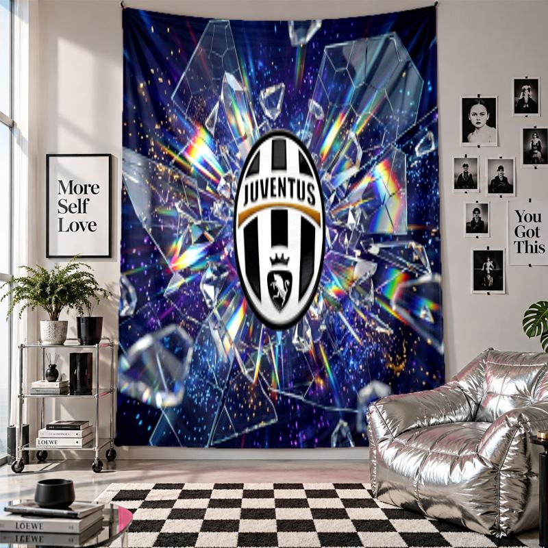 Arazzo da Parete FC Juventus Decorazione per la Casa Tessuto da Appendere a Parete per Camera da Letto Soggiorno Sfondo