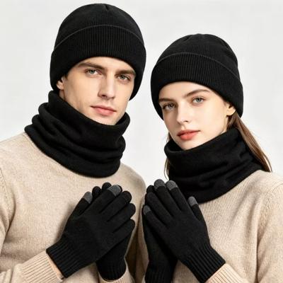 Knitted Hat, Scarf, Gloves, Three-piece Set, Acrylic Velvet, Cold-proof Neck Cover, Warm Hat, Gloves Set, Men's