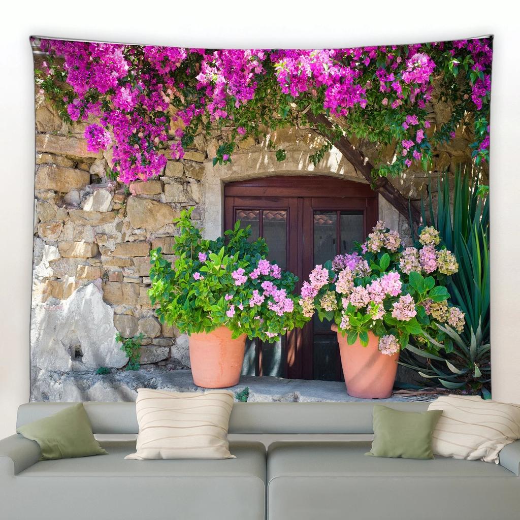 Spring Butterfly Flowers Tapestry Retro Wooden Fence Nature Pink Rose Plants Floral Wall Hanging Garden Home Decor Scenery Cloth
