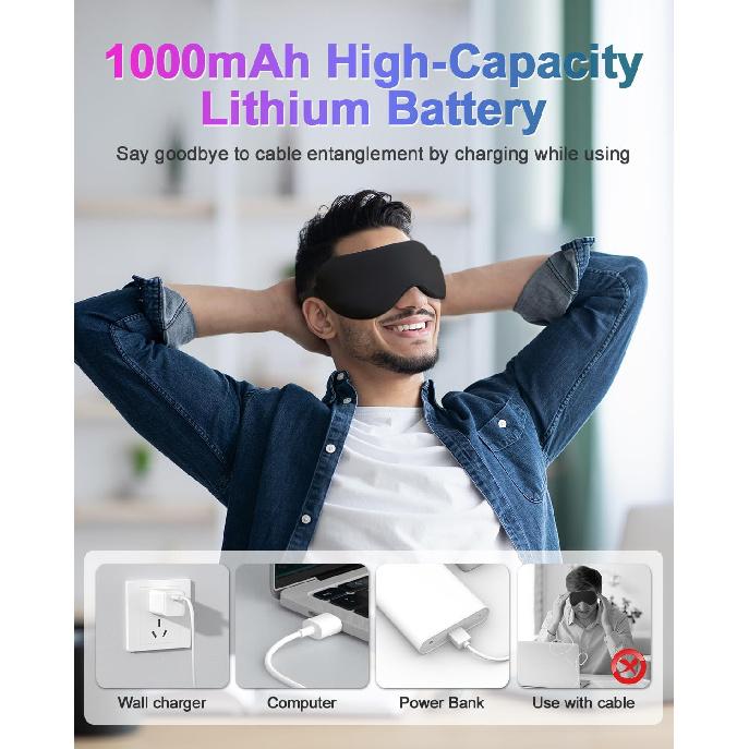 Cooling & Heat Eye Mask for Sleeping, Cordless Heated Silk Sleep Mask, Eye Compress for Dry Eyes, 3 Temperature, Auto Shut-Off for Sleep, Adjustable
