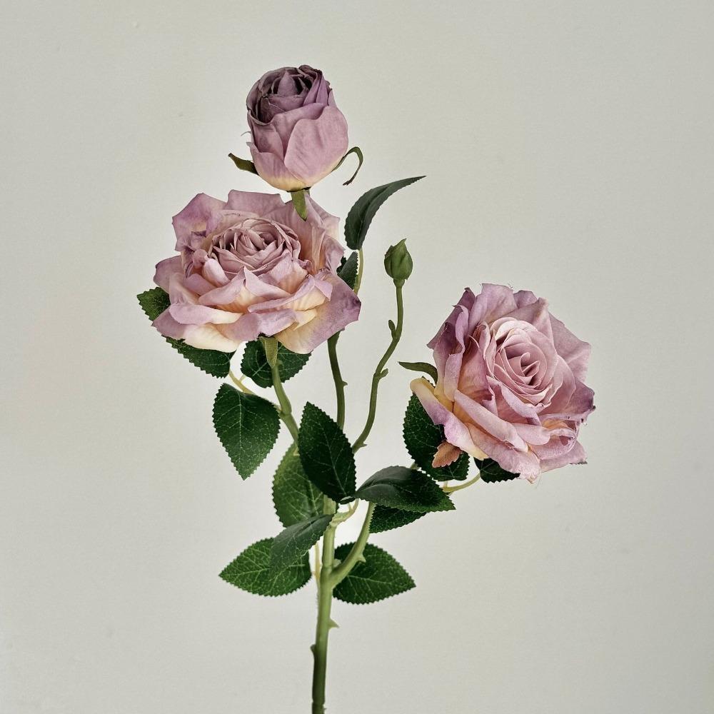 Burnt Edge Artificial Rose Flowers 3 Head Silk Simulation Rose Vintage Faux Flower  Home Decor