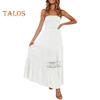 Dámské maxi šaty s odhalenými rameny Letní smockované s krajkovou ozdobou Áčkového střihu Rozšířené šaty Boho Bez ramínek Vzdušné Plážové letní šaty