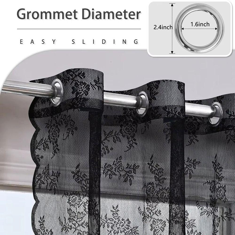 1Pcs Floral Embroidered Lace Curtain 100x200cm Rod Pocket Sheer Curtain Polyester Black Window Drape Shades
