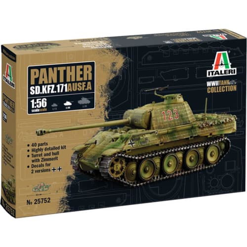 Italeri 1/56 WWII German Sd.Kfz.171 Panther Tank Ausf.A Plastic Model Kit IT25752