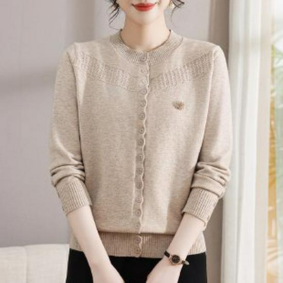 

Stylish Knit Sweater for Middle-Aged Women - Long-Sleeve Solid Color for Spring, Autumn, Winter 3XL