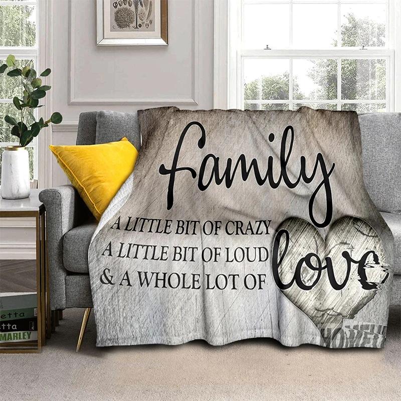 Family Text Blanket Love Flannel Throw Blanket Super Soft Fleece for Bedroom Couch Sofa Gift for Family Lightweight King Size
