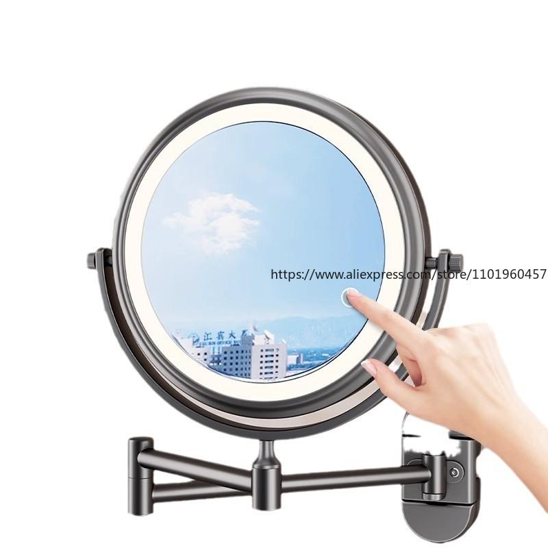 Łazienkowa przyssawka z lusterkiem do makijażu z podświetleniem, montowana na ścianie, wysuwana, składana, bez wiercenia, obrotowe powiększające lusterko kosmetyczne