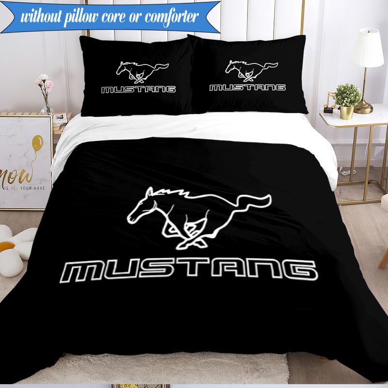 3PCS Mustang Bedding Set Duvet Cover Closure Includes 1 Duvet Cover & 2 Pillowcases for All Seasons Bedroom Decor Christmas Fan gifts