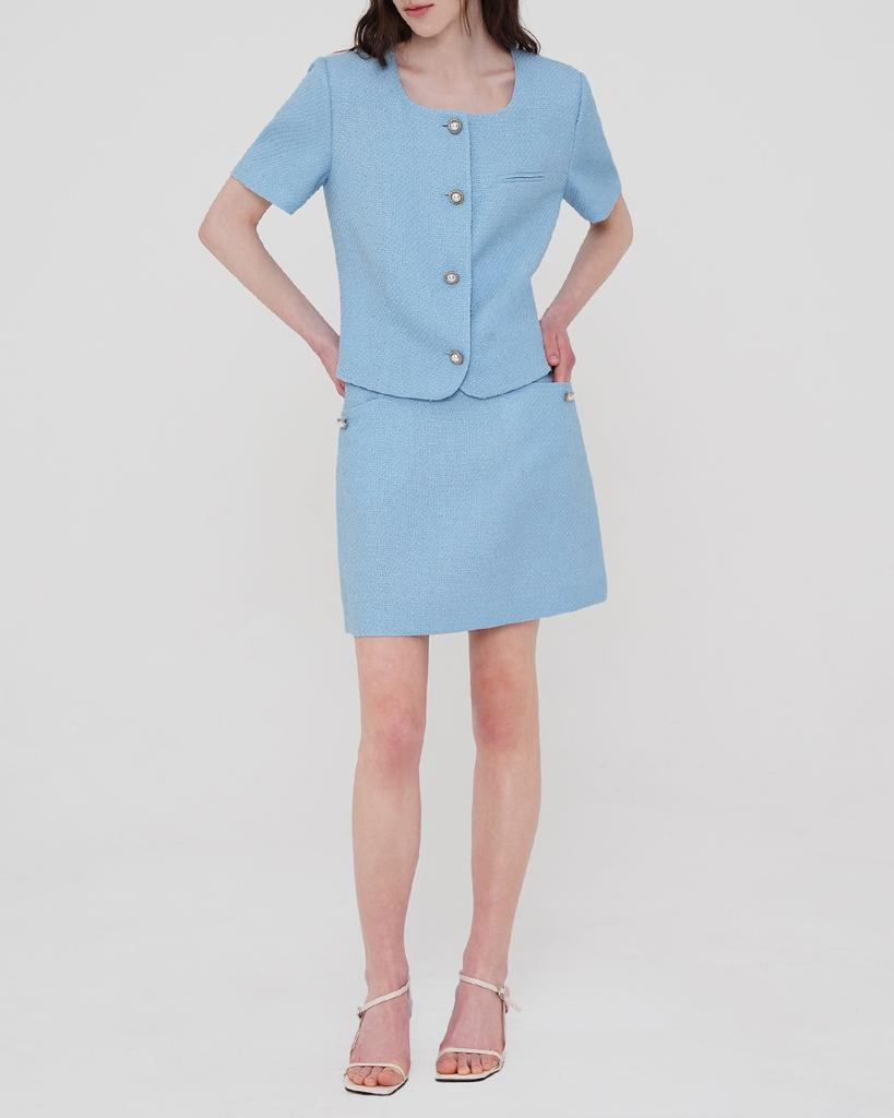 Sisterhood Tweed A-Line Miniskirt - Sky