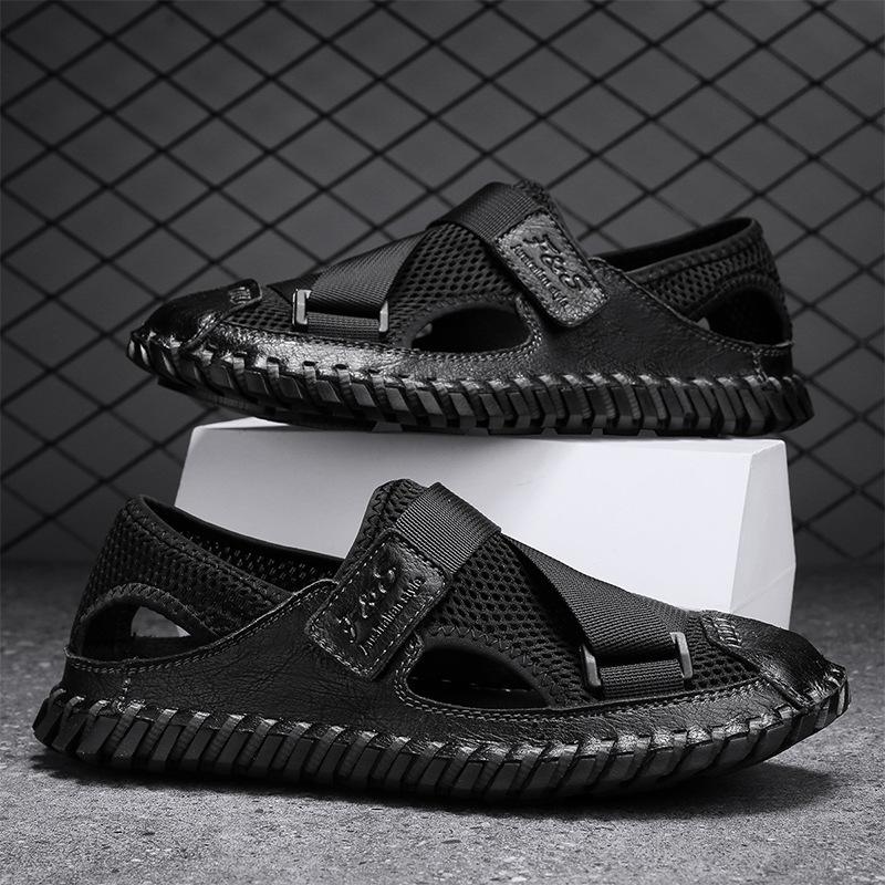 

Сандалии мужские дышащие верхняя одежда пляжная обувь повседневные кожаные сандалии большой размер 38 чёрный