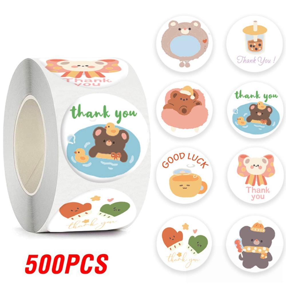 100-500pcs Cute Bear Thank You Sticker Children Sealing Labels Sticker for Gift Envelope Kid Gift Packaging Decorative Stickers