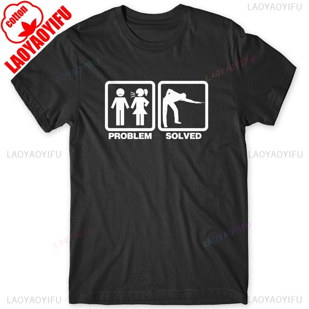 Problem Gelöst Snooker Pool Herren Lustiges T-Shirt Unisex Humorvoll Spaß Einzigartiges Design Bedrucktes T-Shirt Herren Rundhals Baumwoll-Tee Top