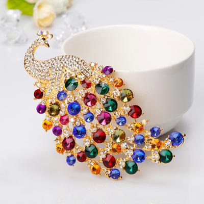 Bunte Kristall-Strass-Pfau-Brosche