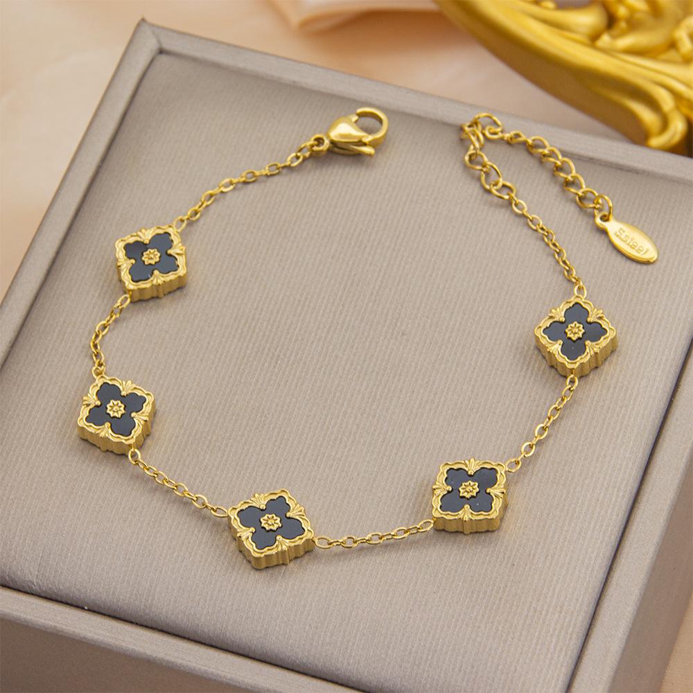 10mm Double-Sided Four-Leaf Clover Bracelet Titanium Steel Does Not Lose Colour Light Luxury Fashion Bracelet