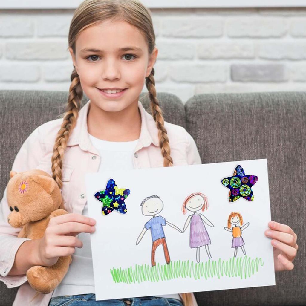 500 Pcs Holographic Star Stickers Roll Rainbow Design Label Stickers 1 Inch Star Decorative Labels Self Adhesive Cute Roll Decals Envelope Seals