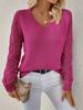 Hollow-out Knitted Sweater Women's Pullover Long-sleeved Crochet Jacquard Loose V-neck Bottoming Top