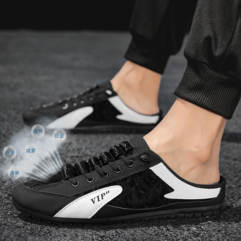 Fashion Fashion  men 2024 New Style lat-soled Wild Flat-bottomed Summer Thin Section Baotou Half Slippers