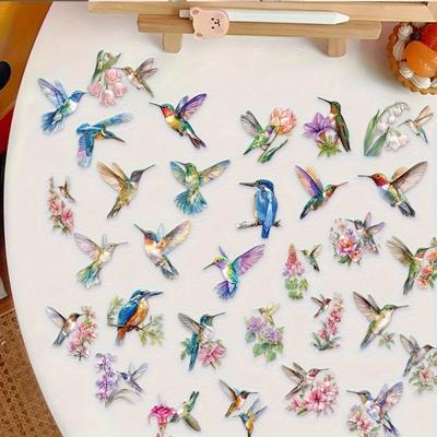 50-Pack Colorful Hummingbird Stickers, PET Material, Decorative Decals for Laptops, Albums, Water Bottles, Luggage, Phone Cases