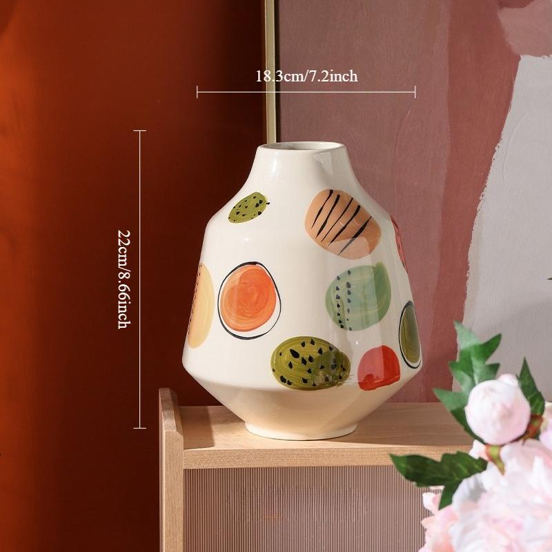 Nordisk Retro Handgjord Målad Keramisk Vas Prydnader Vardagsrum Sovrum Matsalsbord Blomsterarrangemang Dekoration Heminredning