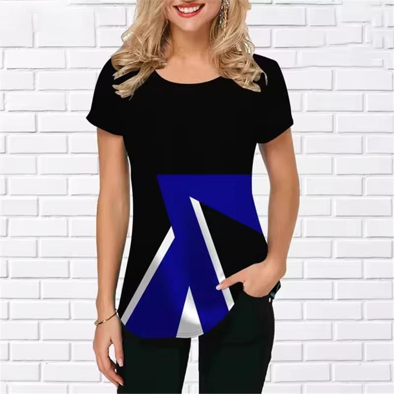 

Літній топ з круглим вирізом та 3D-принтом, модний, повсякденний, класичний, простий, з короткими рукавами, жіноча футболка L