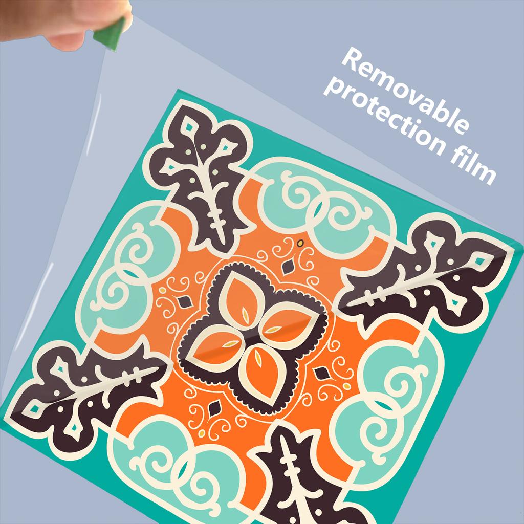40Pcs Moroccan Retro Tile Stickers - 0.45mm Thickened Crystal Film PVC Decals - Waterproof Self-Adhesive Floor & Wall Mural for Kitchen Bathroom DIY