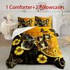 3pcs Golden Bedding Set Butterfly Flowers 3D Printed Cozy Duvet Cover King Queen Twin Size Birthday Gift for Adult Bedroom Decor